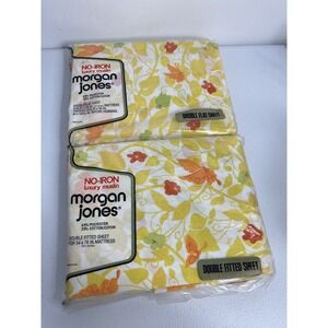 Vtg Morgan Jones Full Flat And Fitted Sheet Set Yellow Floral With Butterflys